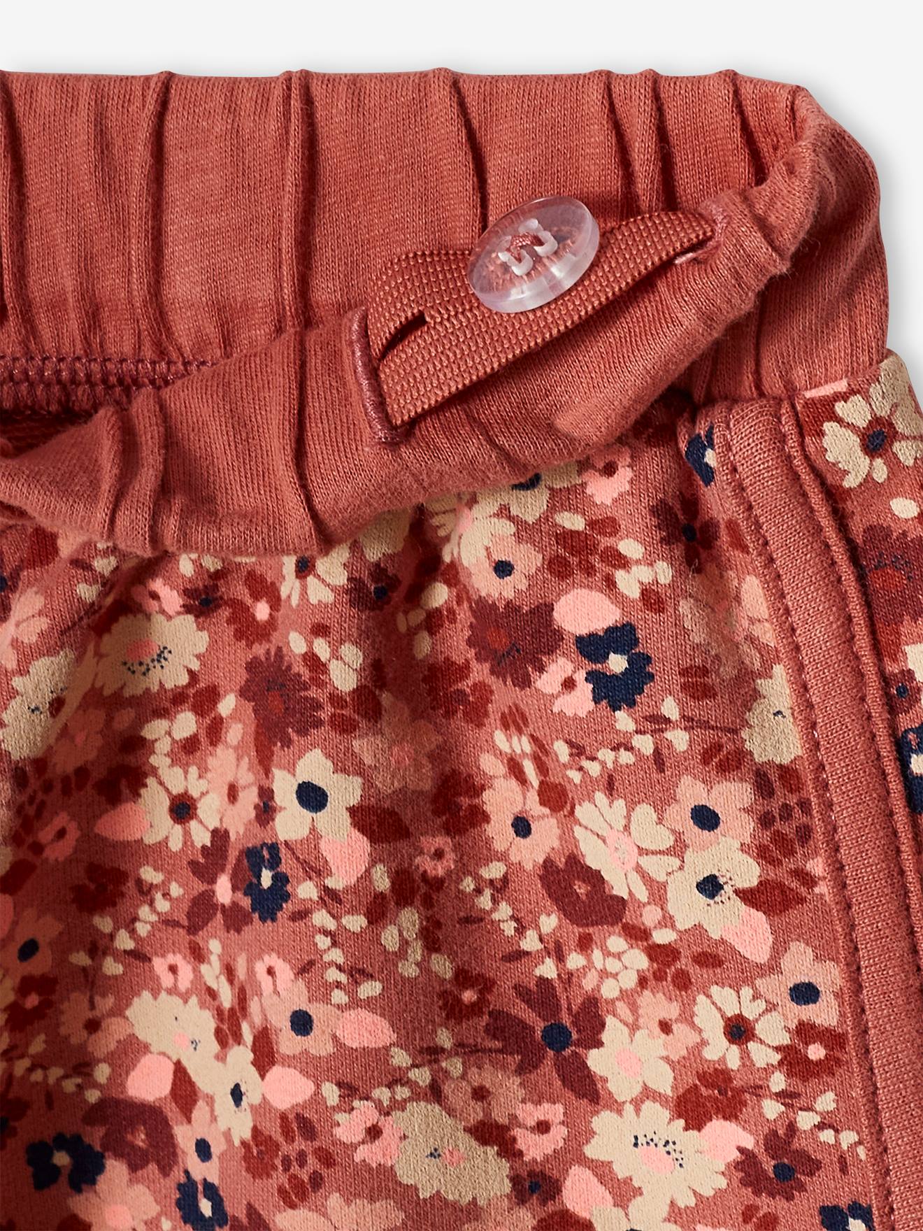 Shorts esportivos com estampa floral para meninas, tamanho médio, bege.