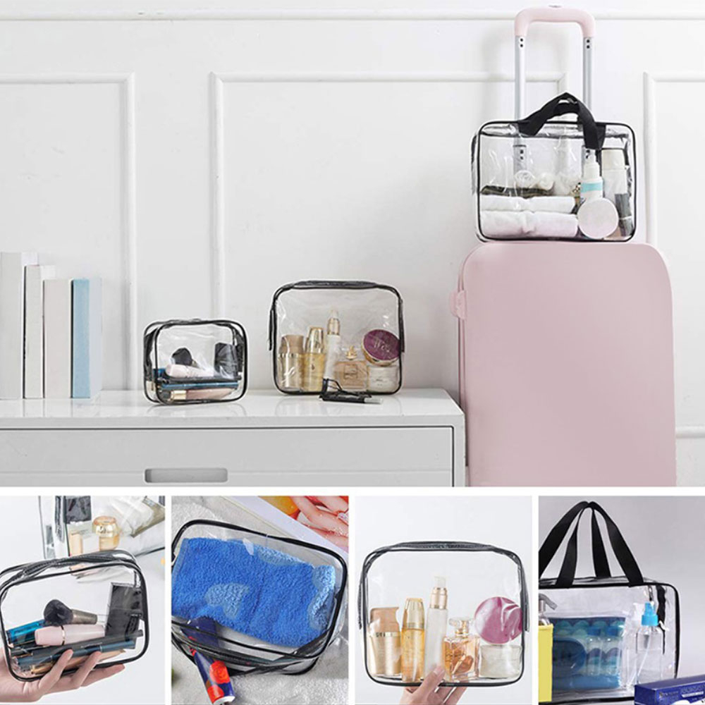 (3er Set) Kosmetik Make Up Tasche Handgepäck Necessaire Organizer Bag mit Reissverschluss - Transparent