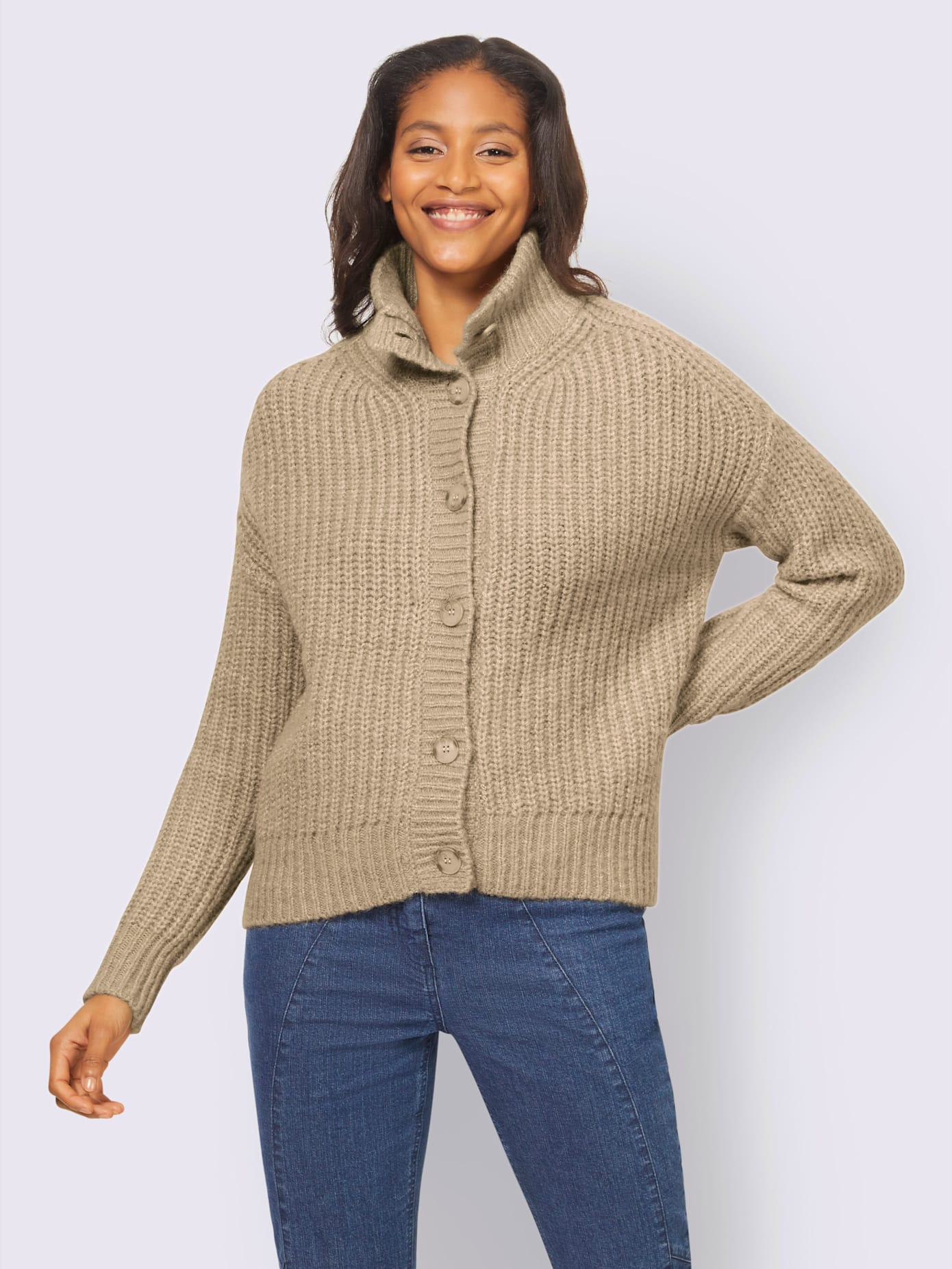 Veste en tricot 2 types de cols : col montant ou à revers