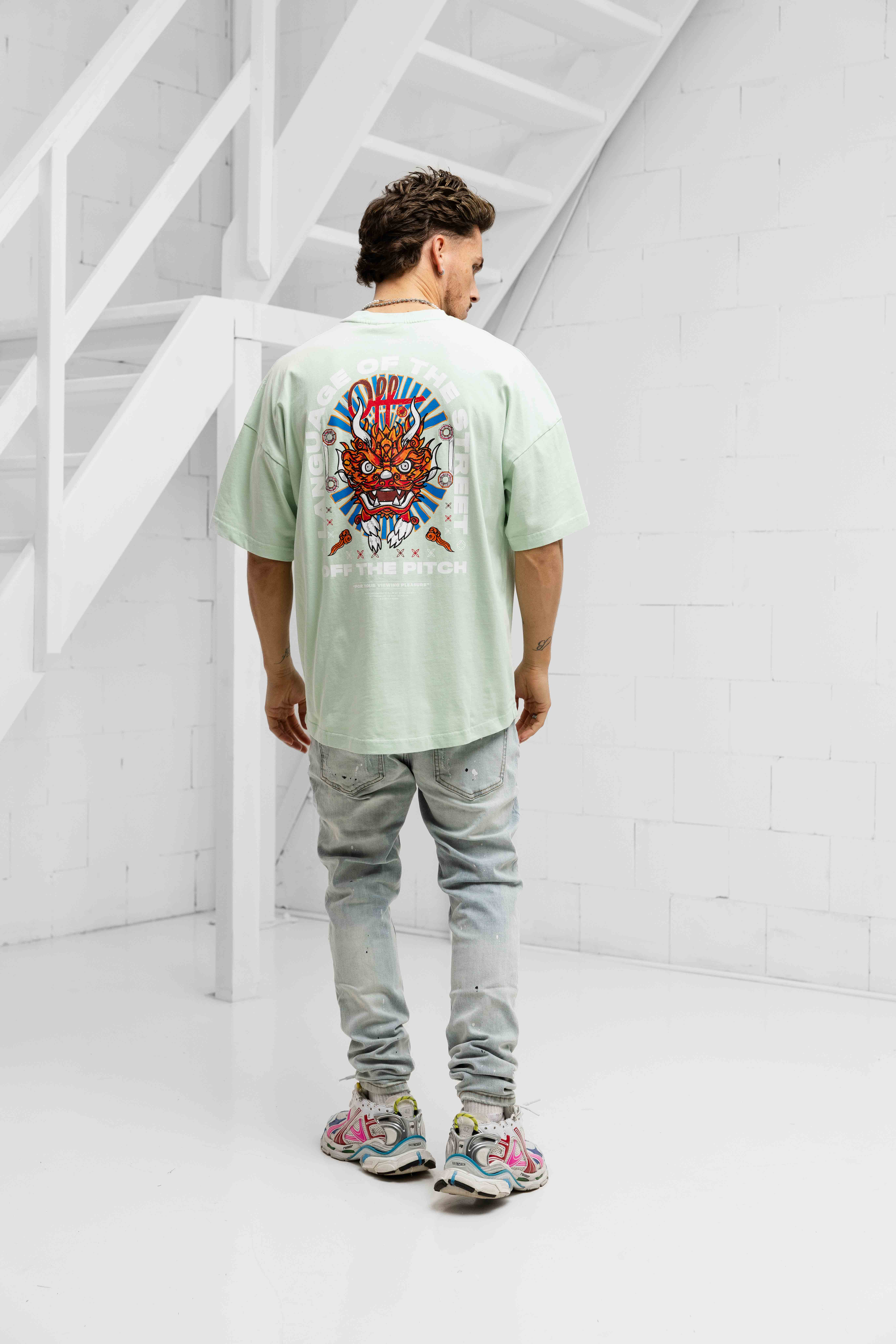 Off The Pitch Dragon Oversized T-Shirt Heren Groen