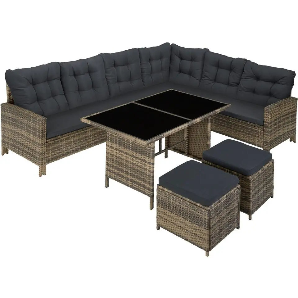 tectake - loungeset - wicker - natuurkleur / donkergrijs