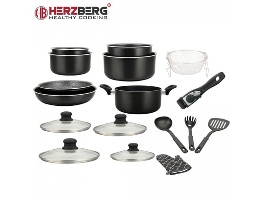 HERZBERG - Ensemble poêles HG-8055: Batterie De Cuisine En Marbre Enduit De 17 Pièces A...