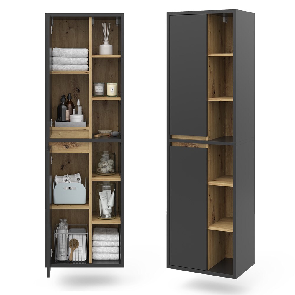 Vicco Hochschrank Badschrank Badezimmermöbel Viola Anthrazit Eiche modern 50x170 cm Badkommode Badezimmer Schrank Badmöbel Schranktür Schrankfach