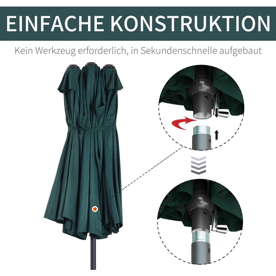 Outsunny Sonnenschirm mit Handkurbel dunkelgrün