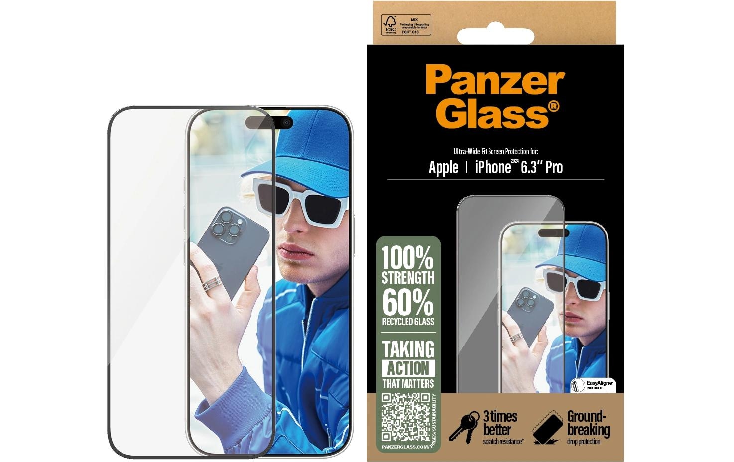 PanzerGlass Displayschutzglas »Ultra Wide Fit iPhone 16 Pro« für iPhone 16 Pro 1 Stk. tlg.