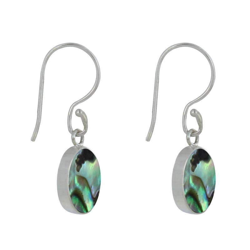 Boucles d'Oreilles Argent Réversible Médaillon Ovale Nacre Ivoire et Abalone
