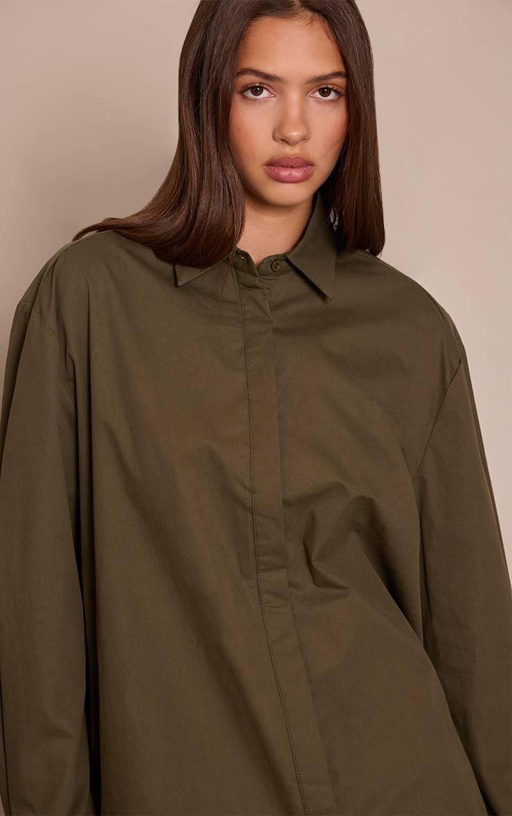 Dark Khaki Chemise En Coton À Poignets Surdimensionnés