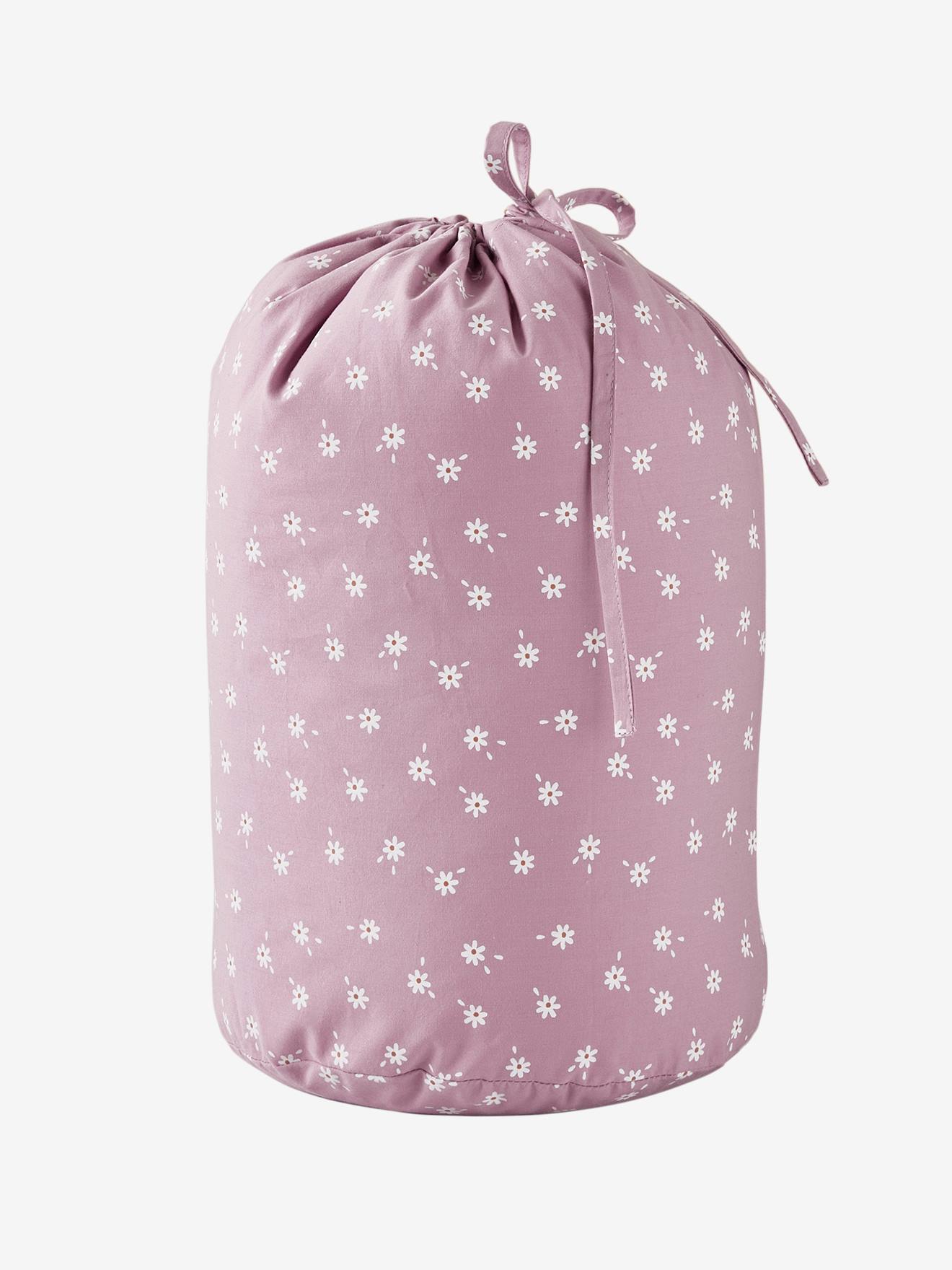 Saco de dormir personalizável, tamanho médio com estampa de margaridas roxas.