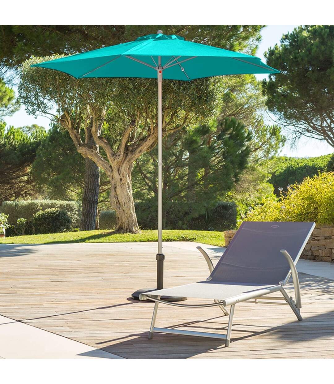 Parasol droit rond Anzio - Diam. 230 cm - Bleu émeraude