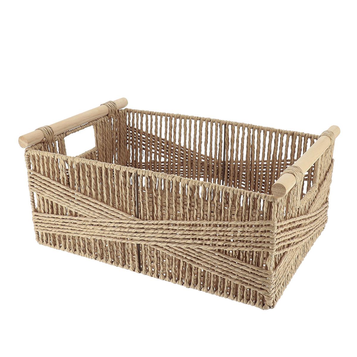 PANIER RECTANGLE PAPIER POIGNEE BOIS 39X27X15.5CM NATUREL