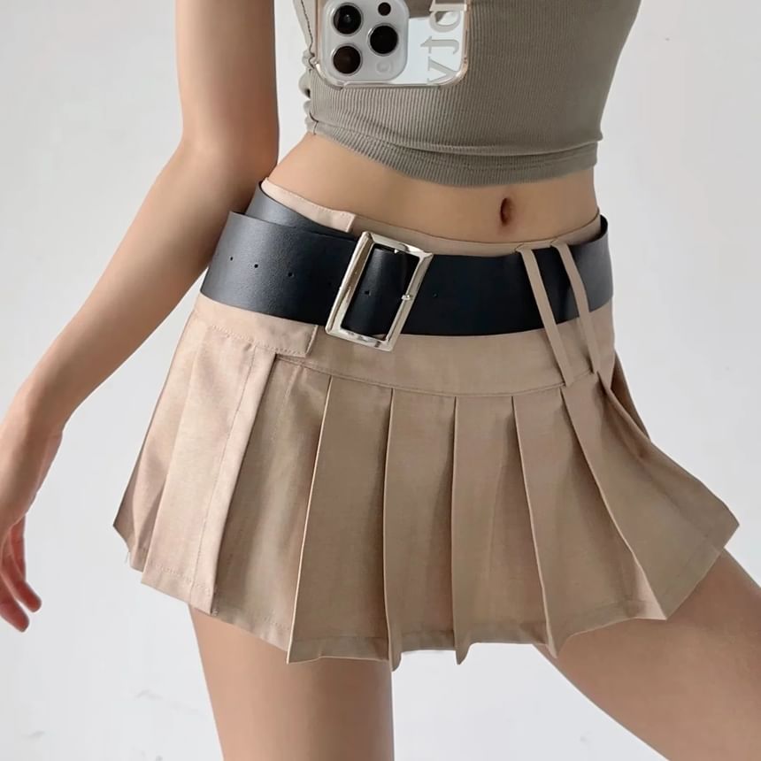 Opuscule - Mid Waist Effen Geplooide Mini A-lijn Rok