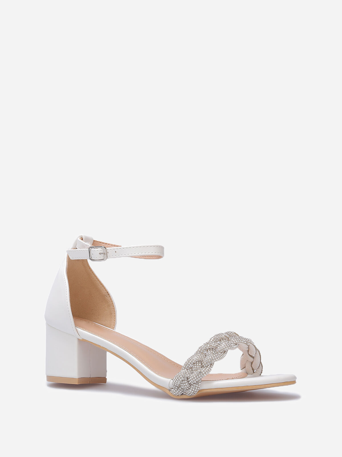 Sandales à bride tressée en strass- Blanc
