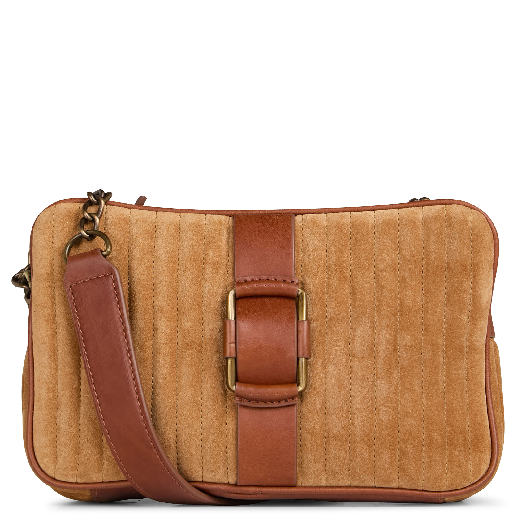 ALESSIO - Sac bandoulière matelassé en cuir velours | Marron