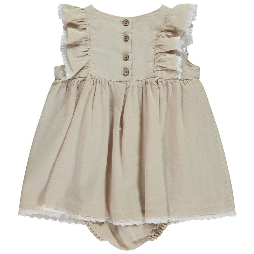 Robe body à manches volantées et Tour Eiffel brodée pour bébé fille - Ecru