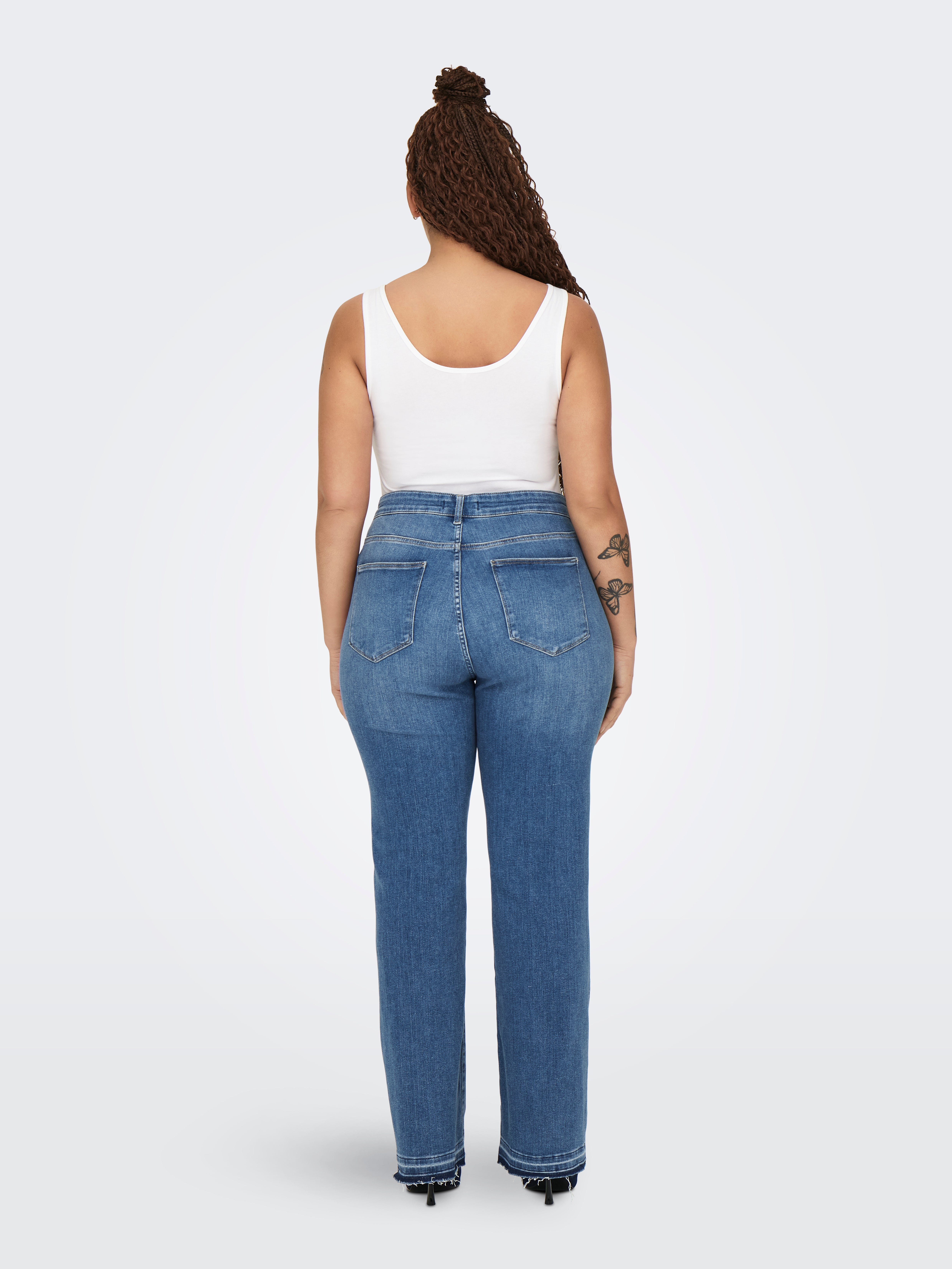 CARINDIA Hohe Taille Ausgestellt Jeans Medium Blue Denim