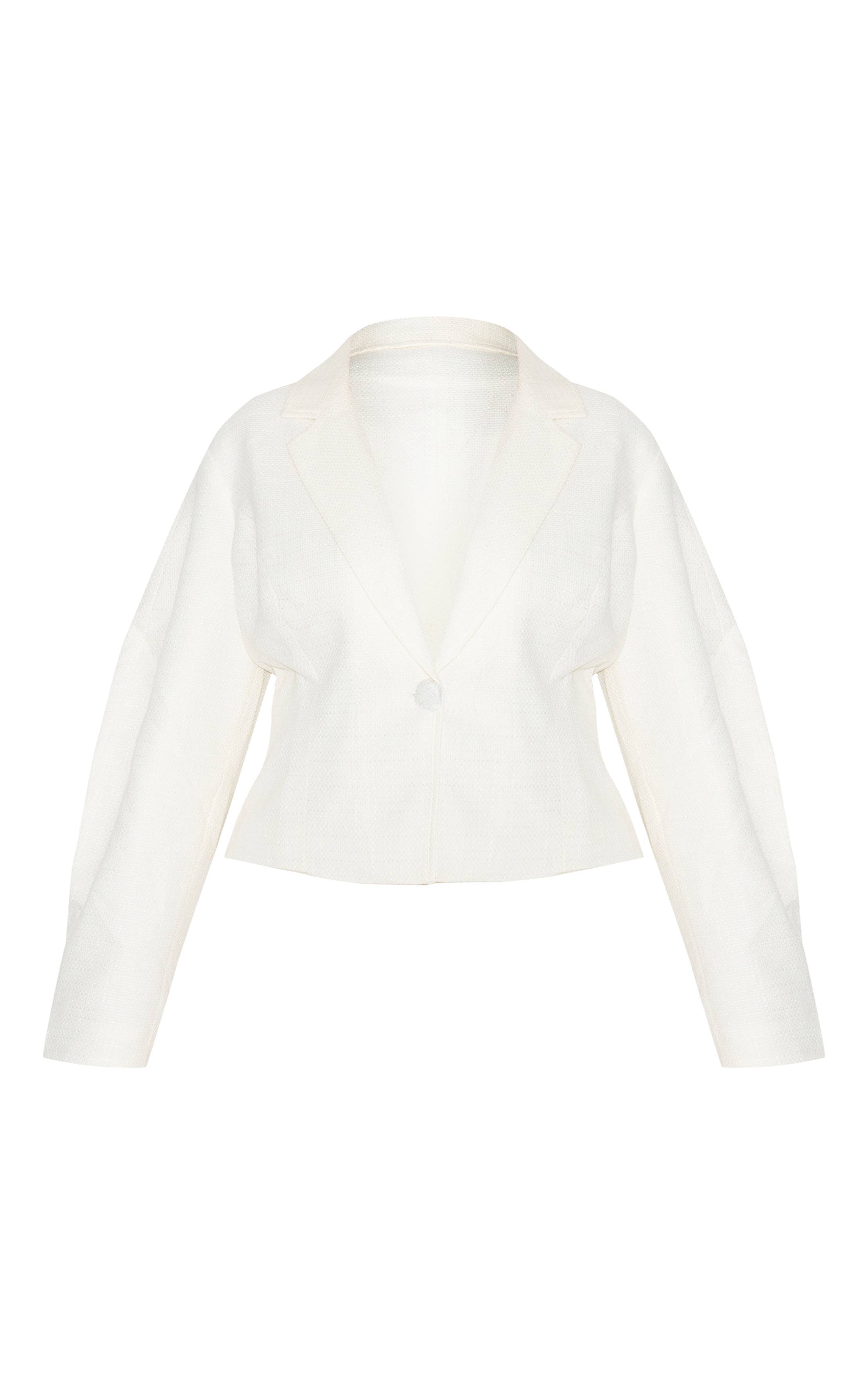 Crème Blazer Bouclé Grande Taille Taille Cintrée Ensemble Coordonné