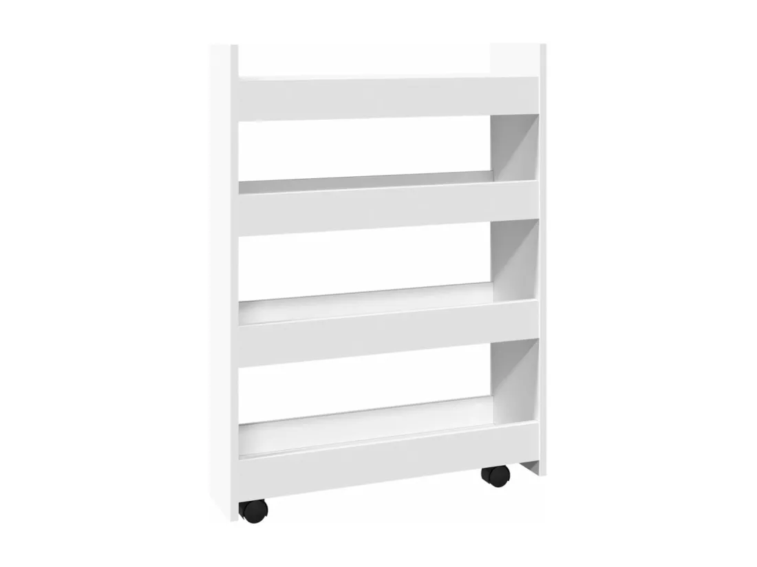 Chariot de rangement étroit 4 niveaux blanc bois d'ingénierie