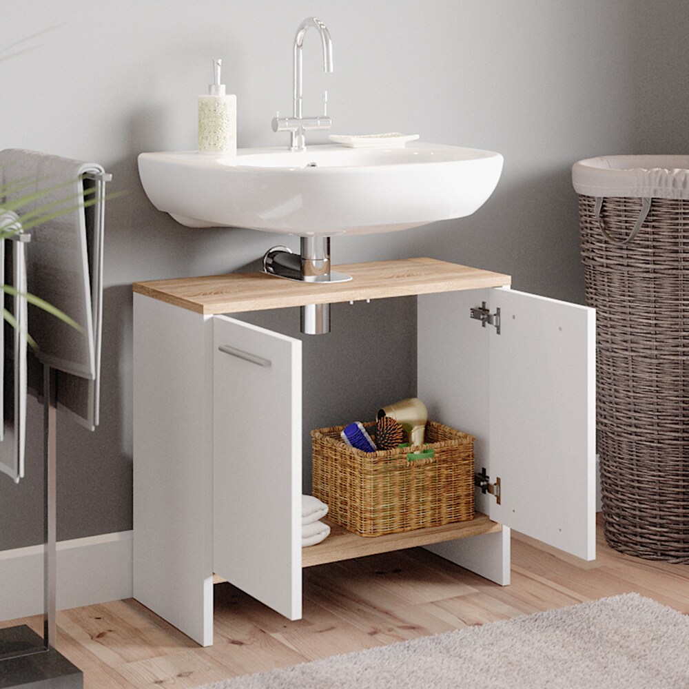 Vicco Waschtischunterschrank Badschrank Badezimmerschrank Elvio Weiß Sonoma Tür