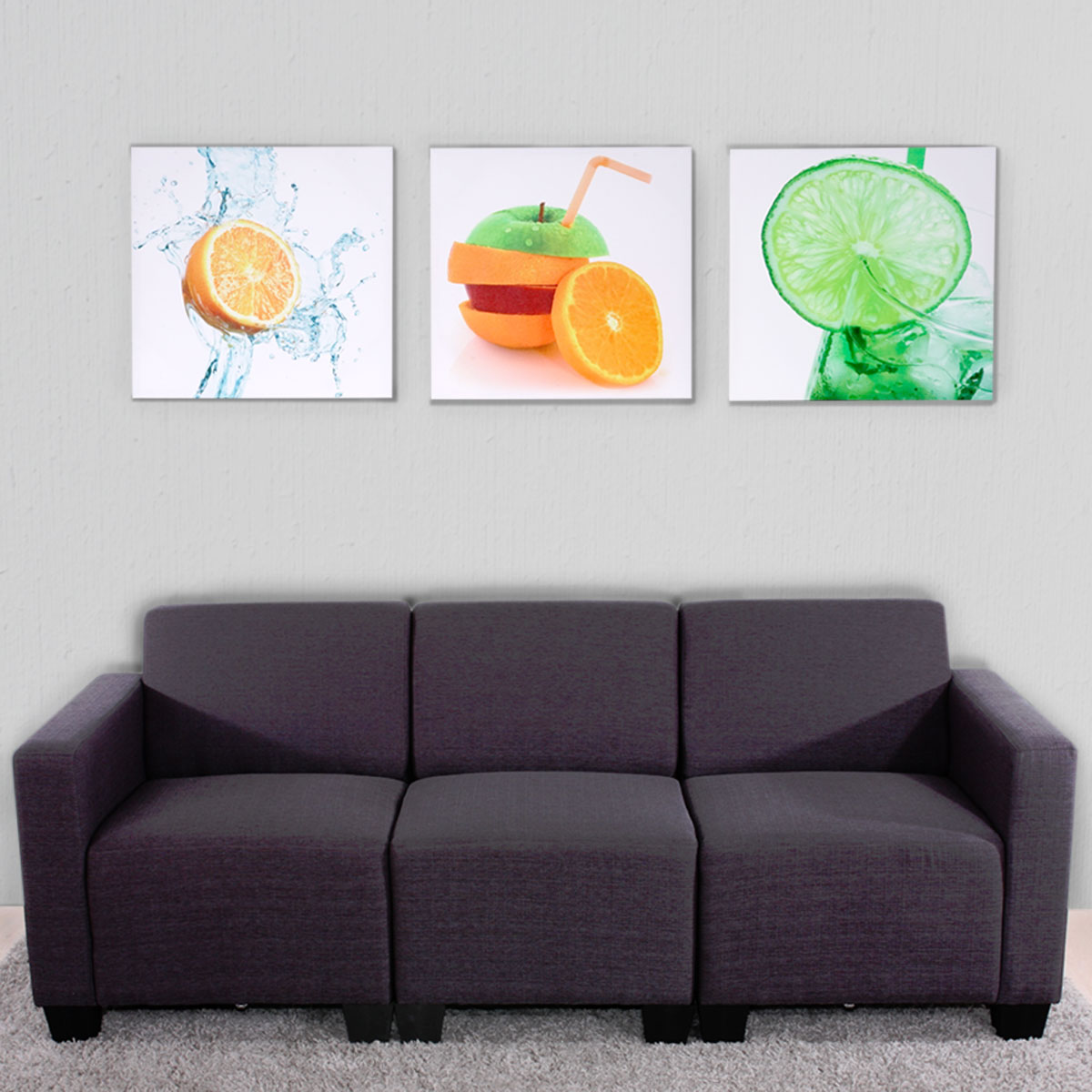 Leinwandbild H376, Wandbild Keilrahmenbild Kunstdruck, 3-teilig 150x50cm ~ Obst