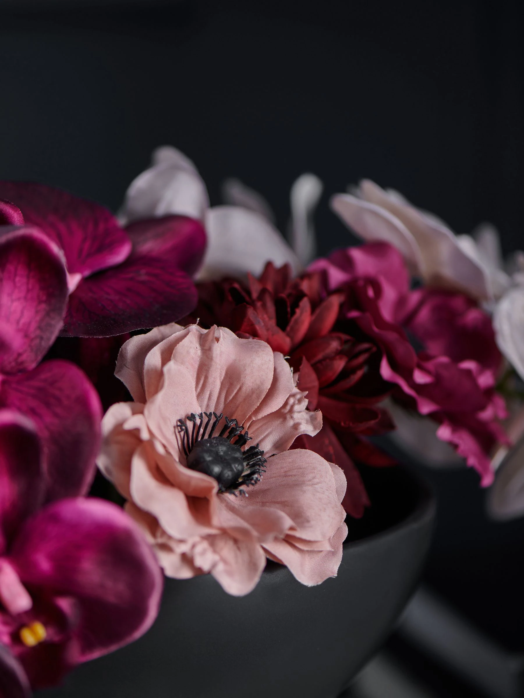 Artificial Orchid in Black Contemporary Vase