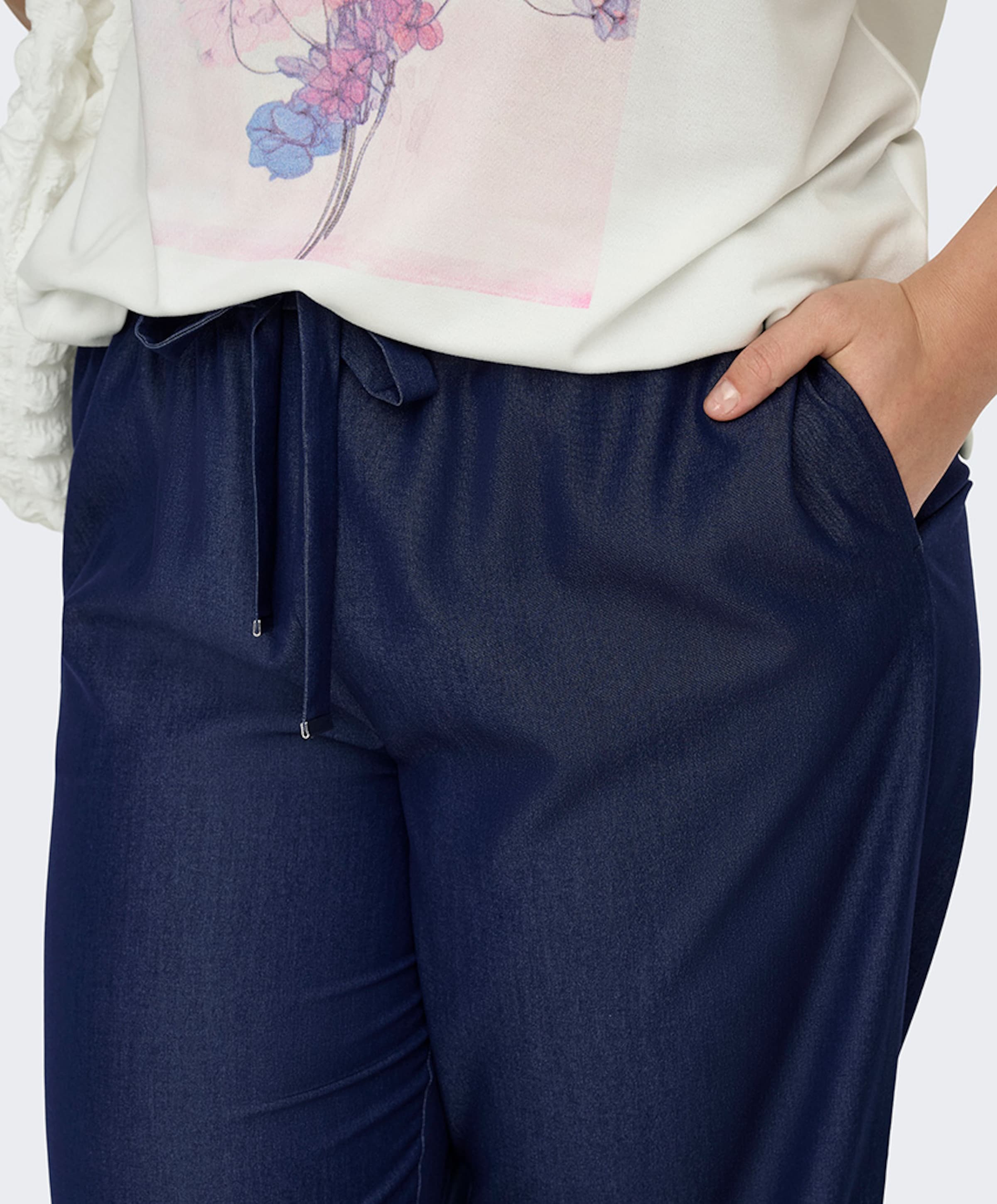 Only Carmakoma CARIRIA MW LINEN BL WIDE TLR dames broek blauw