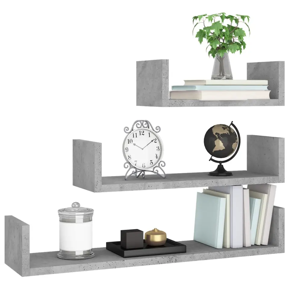 vidaXL - Plank - Grijs - Bewerkt hout - 60 x 15 x 10 cm - 3 stuks