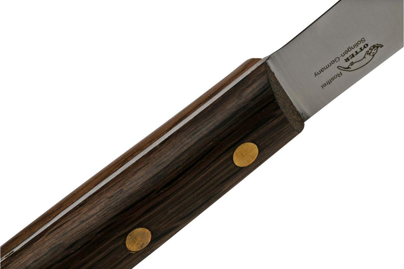 Otter Sailor and Boat Knife 901R, Stainless, Smoked Oak, Leather Sheath, vaststaand mes