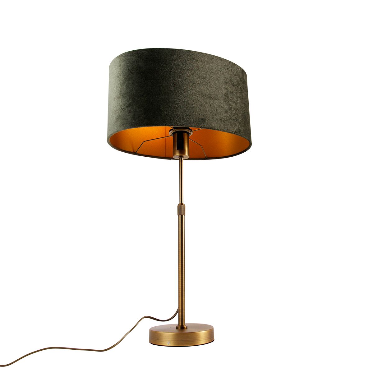 Tafellamp brons met ovale velours kap groen 35cm - Parte