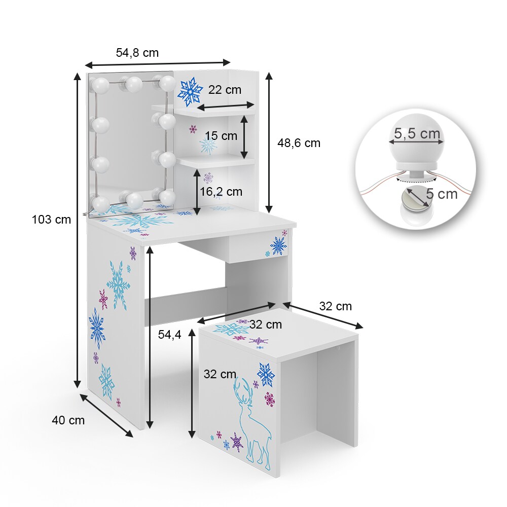 Vicco Kinder Schminktisch Kinderschminktisch Frisiertisch LED Beleuchtung Hocker