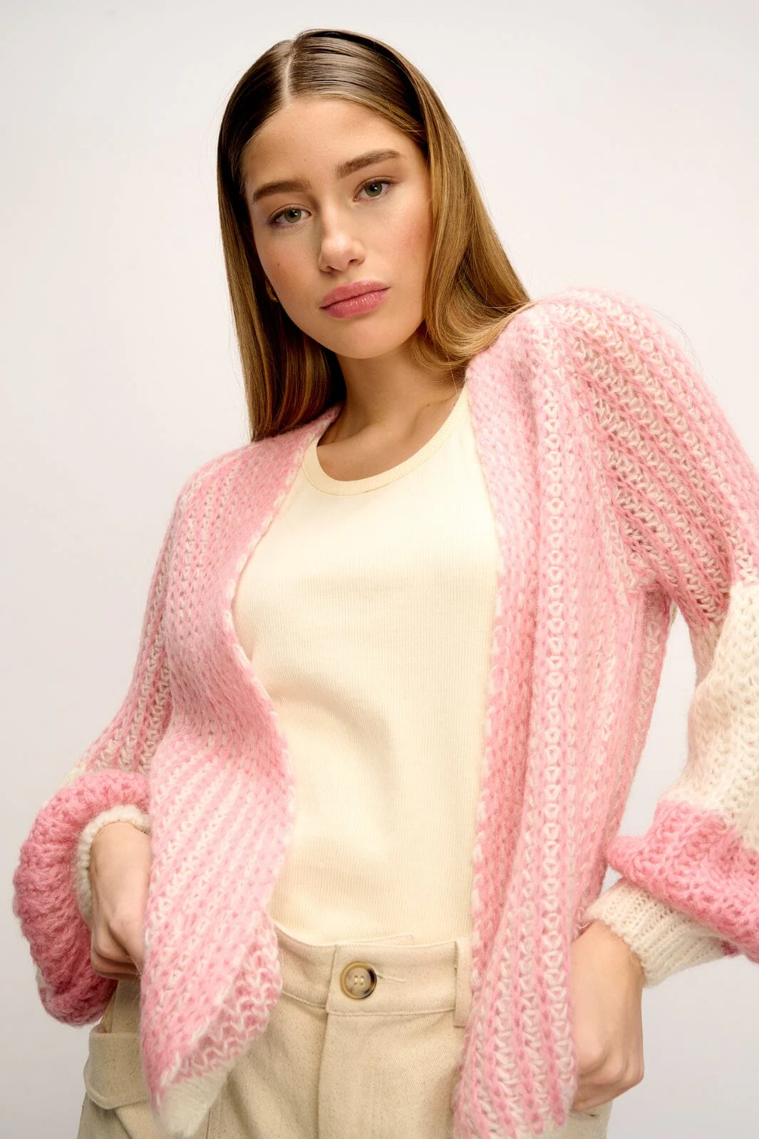 Noella Liana Knit Cardigan white rose