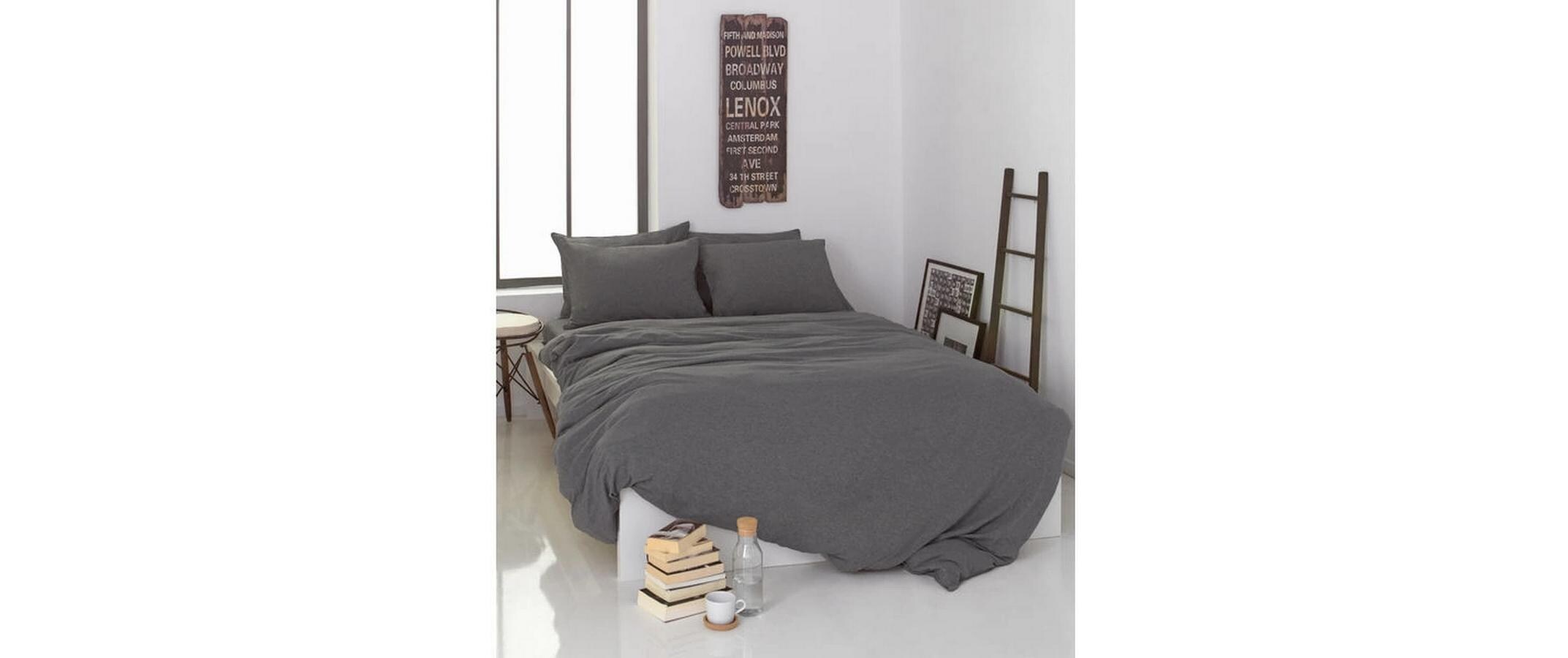 Bettwäsche-Set, 160 x 210 + 50 x 70 cm, Melange/AnthrazitBettwäschegarnitur aus 100% Baumwolle