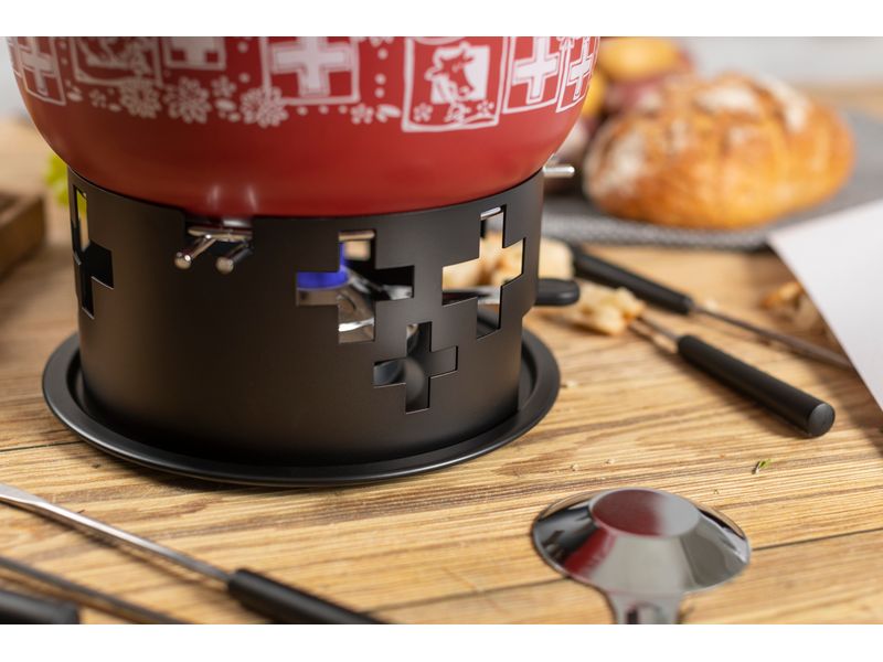 Kuhn Rikon Käsefondue-Set Suisse 8 Teile, Rot/Schwarz Käsefondue-Set