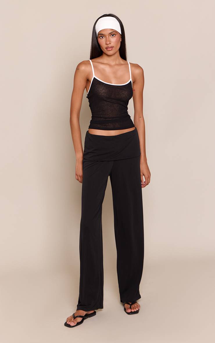 Noir Pantalon Fluide En Jersey Doux Avec Taille Repliable