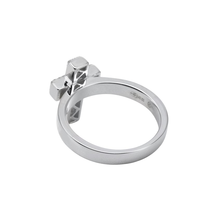 Bague Argent Rhodié Croix Sertie De Zirconium
