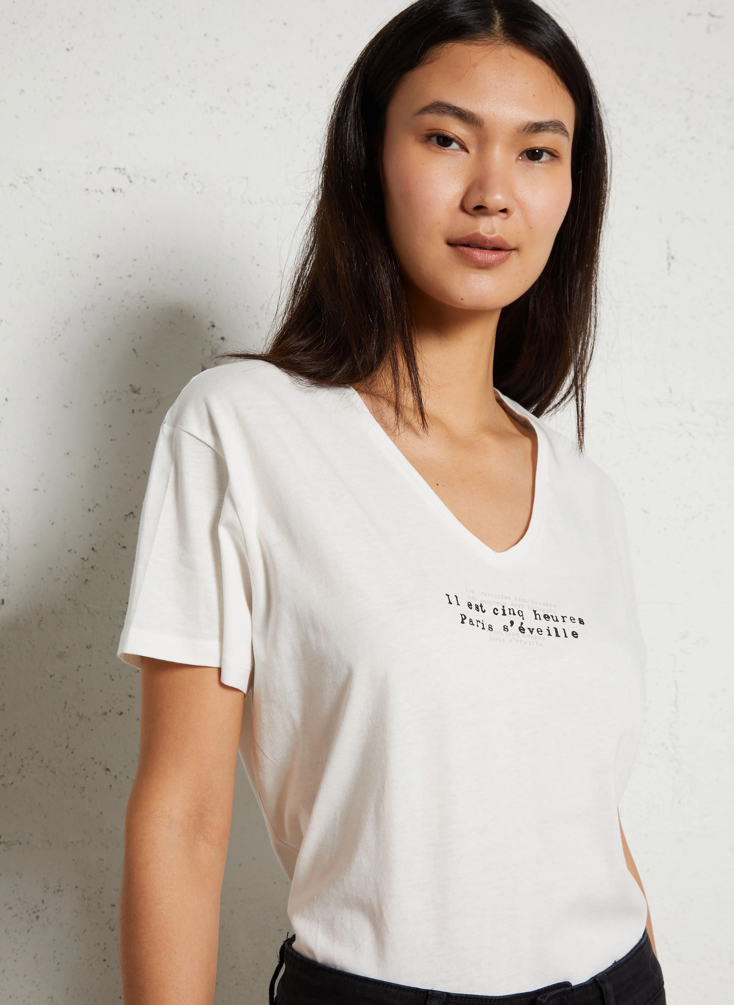 Tee-shirt droit col V en coton | Blanc