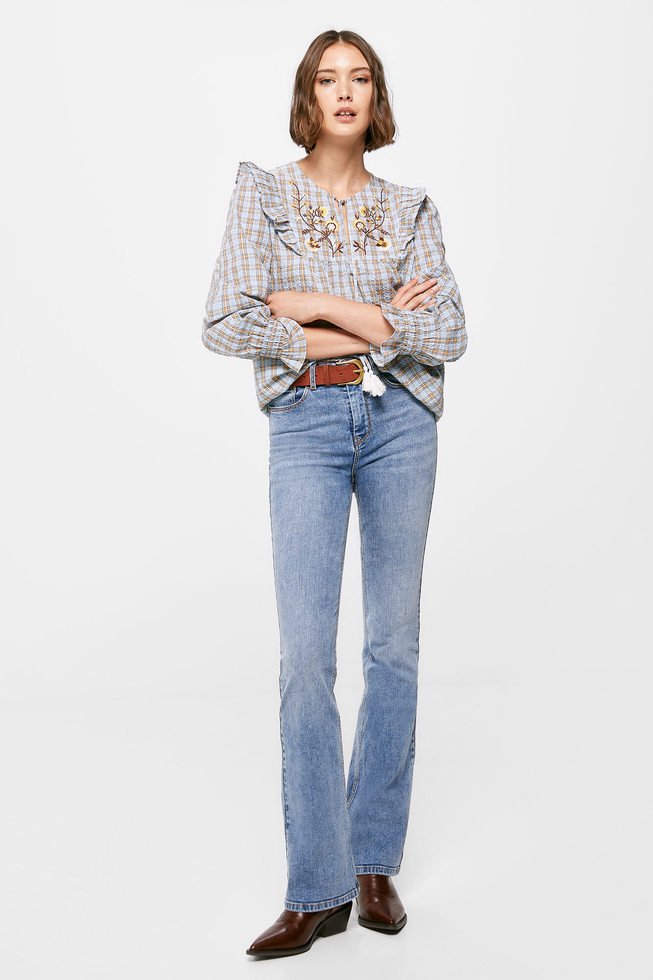 Blusa xadrez bordada