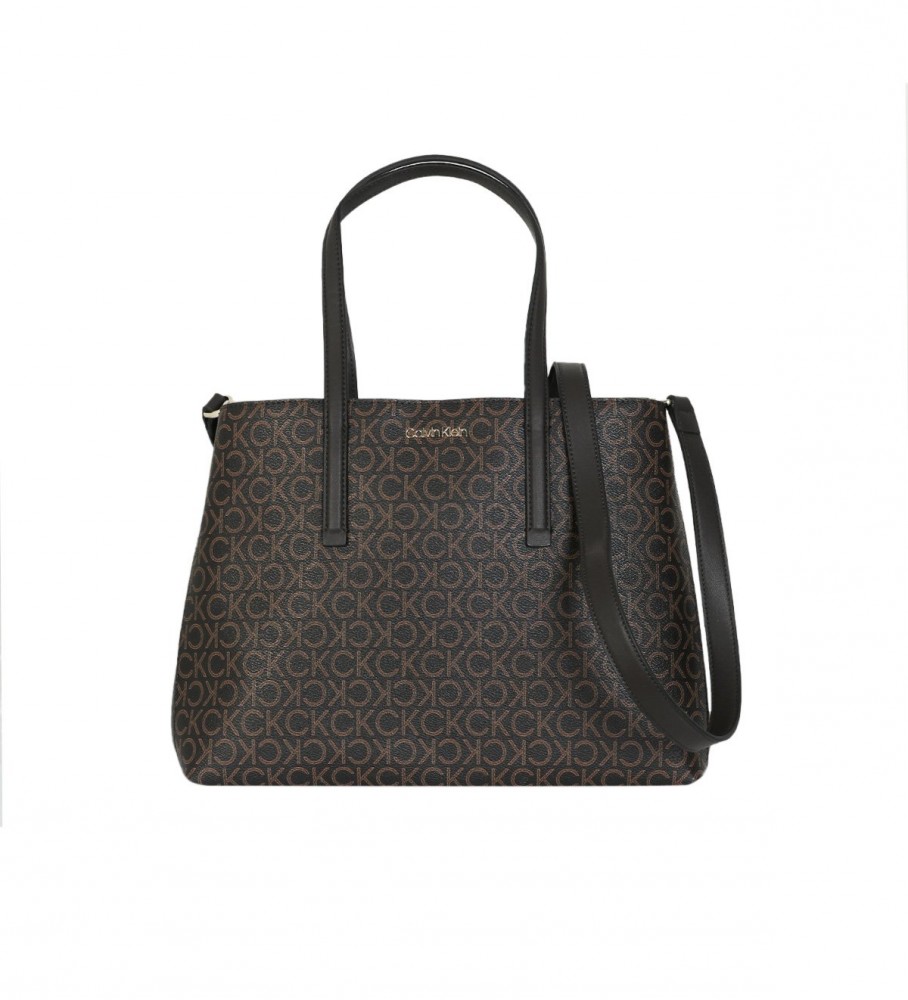 Bolsa de compras Calvin Klein marrom com monograma