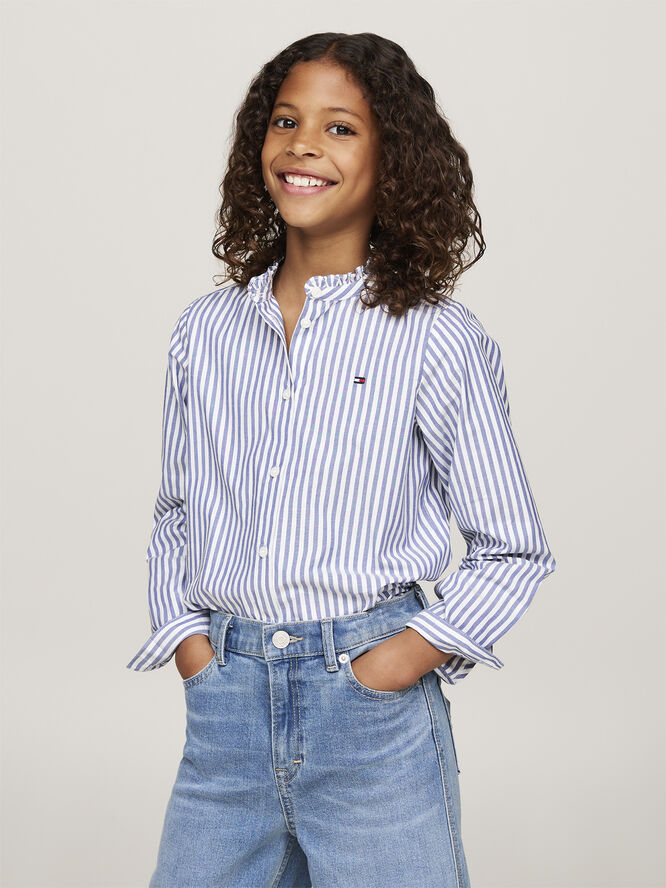 Tommy Hilfiger RUFFLE COLLAR BLOUSE LS Mid blue / optic white
