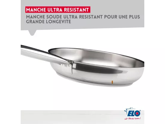 Lot de 3 poêles inox de 24 cm 28 cm et 32 cm Elo Profi Therm