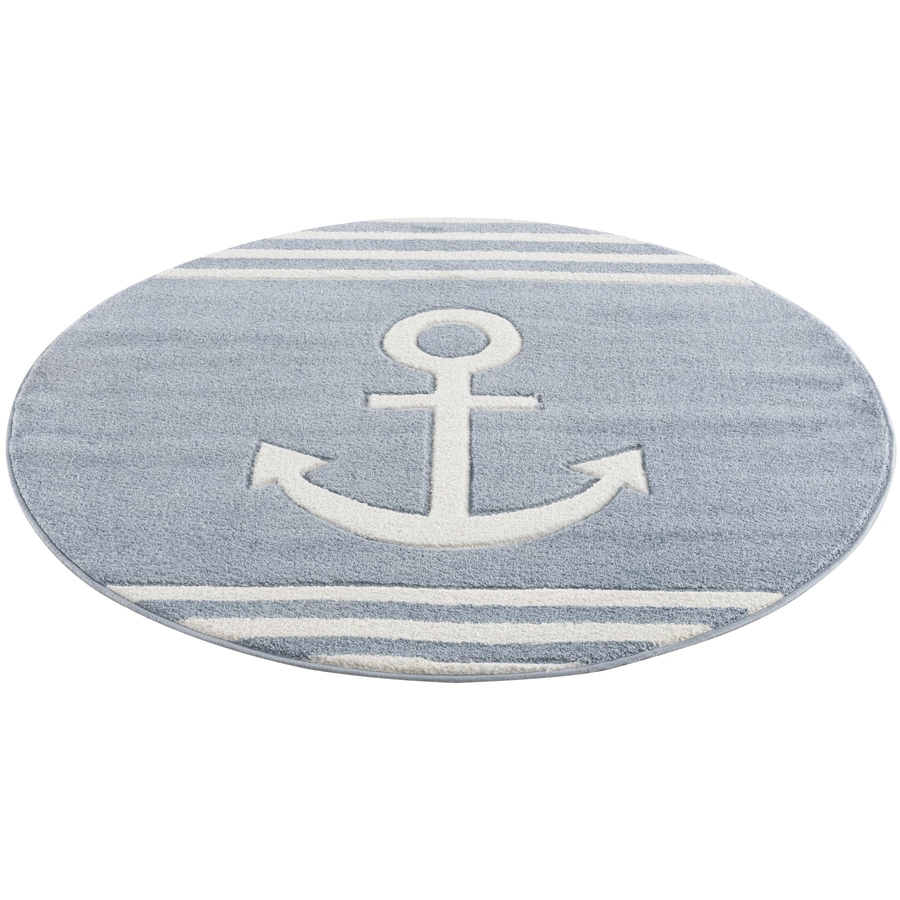 LIVONE Kinderteppich Kids love Rugs Anker Rund blauweiss