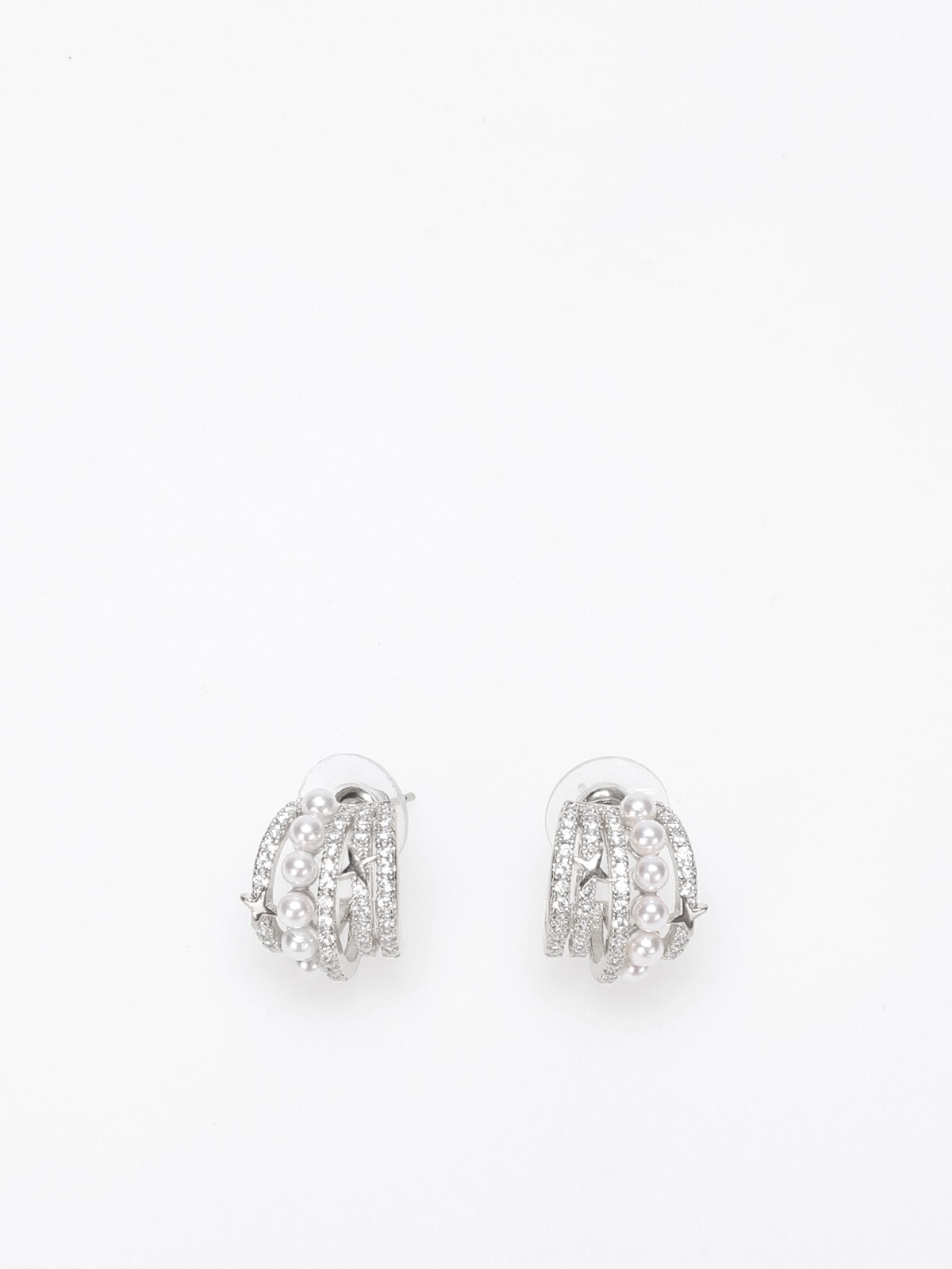 Boucles d'oreilles à strass et perles- Argenté