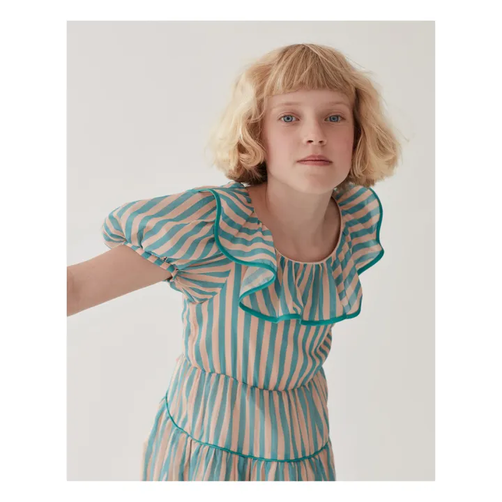 The Middle Daughter Robe Rayée Popeline de Coton | Bleu canard