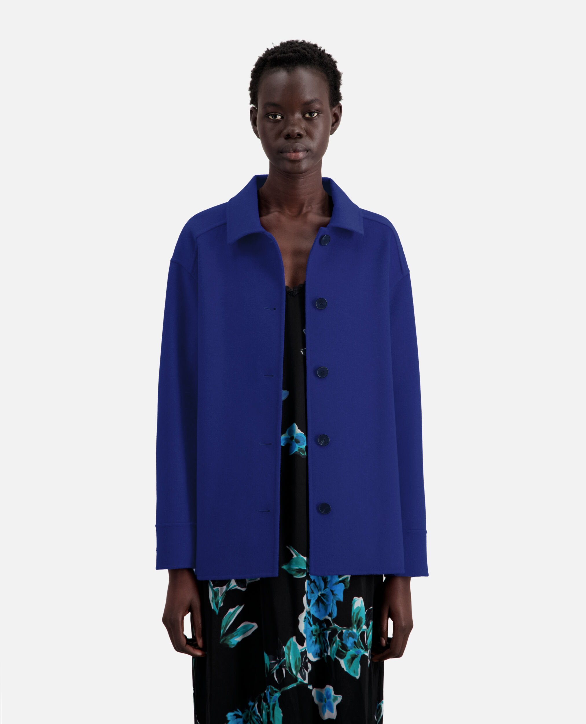Blue wool-blend overshirt jacket
