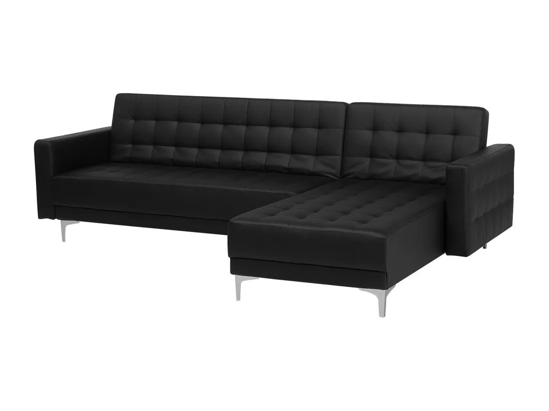 Canapé Angle à droite Modulable Convertible Cuir Pu Noir Moderne Classique Aberdeen