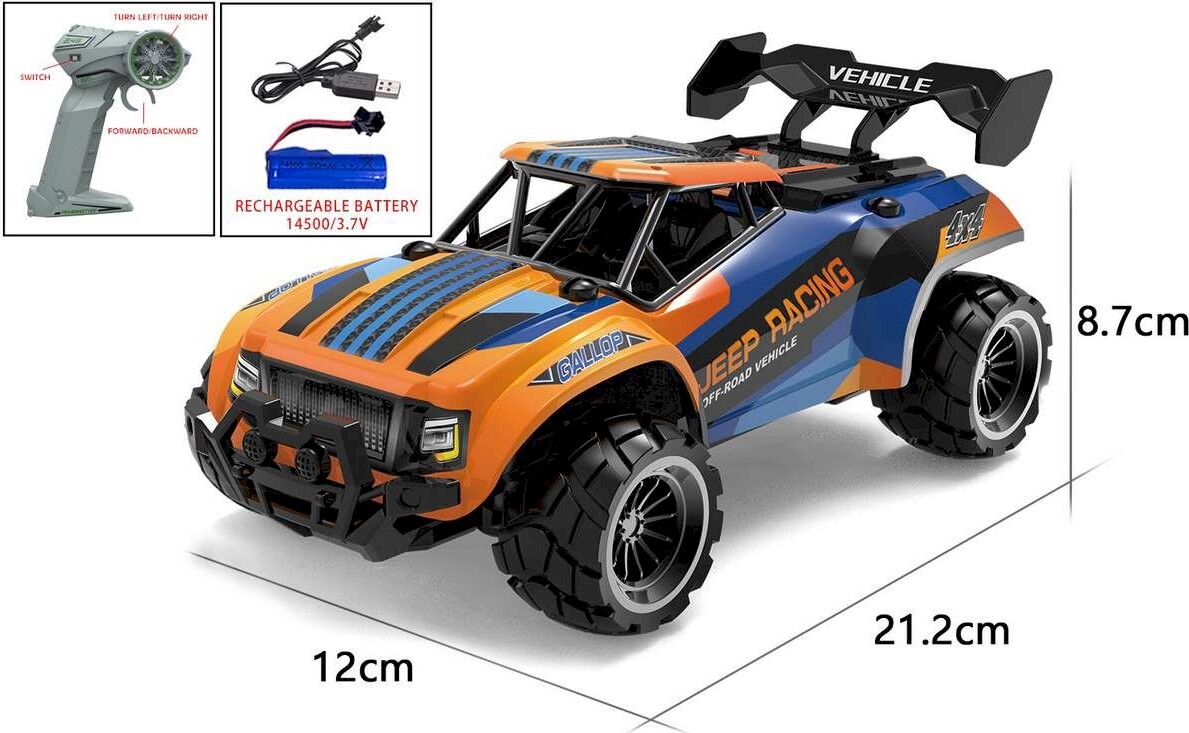 Fjernstyret Bil - Jeep Racing Dirt Stars - 1:18 - Blå Og Orange