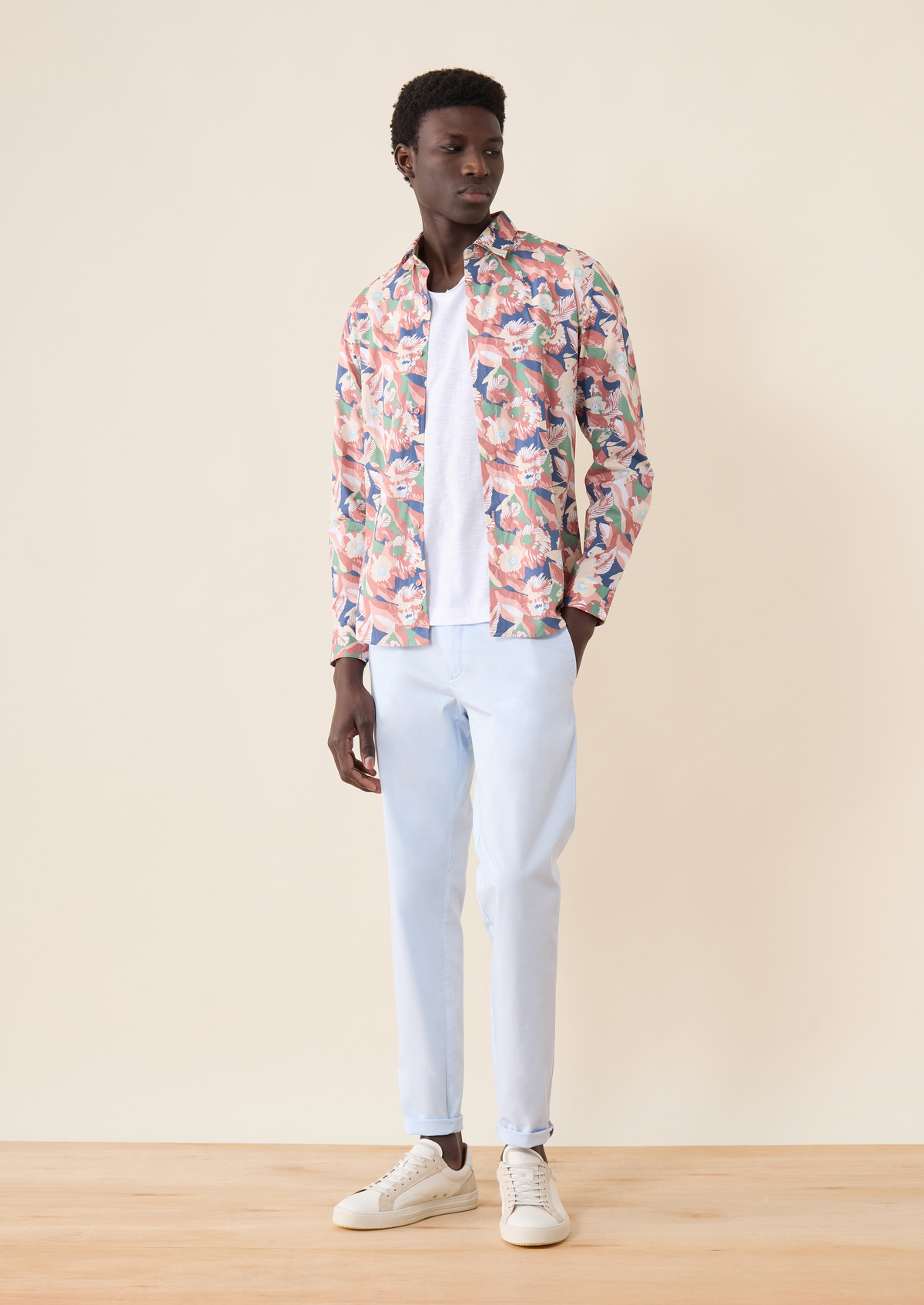 Chino slack skinny 7/8 en coton stretch uni bleu ciel