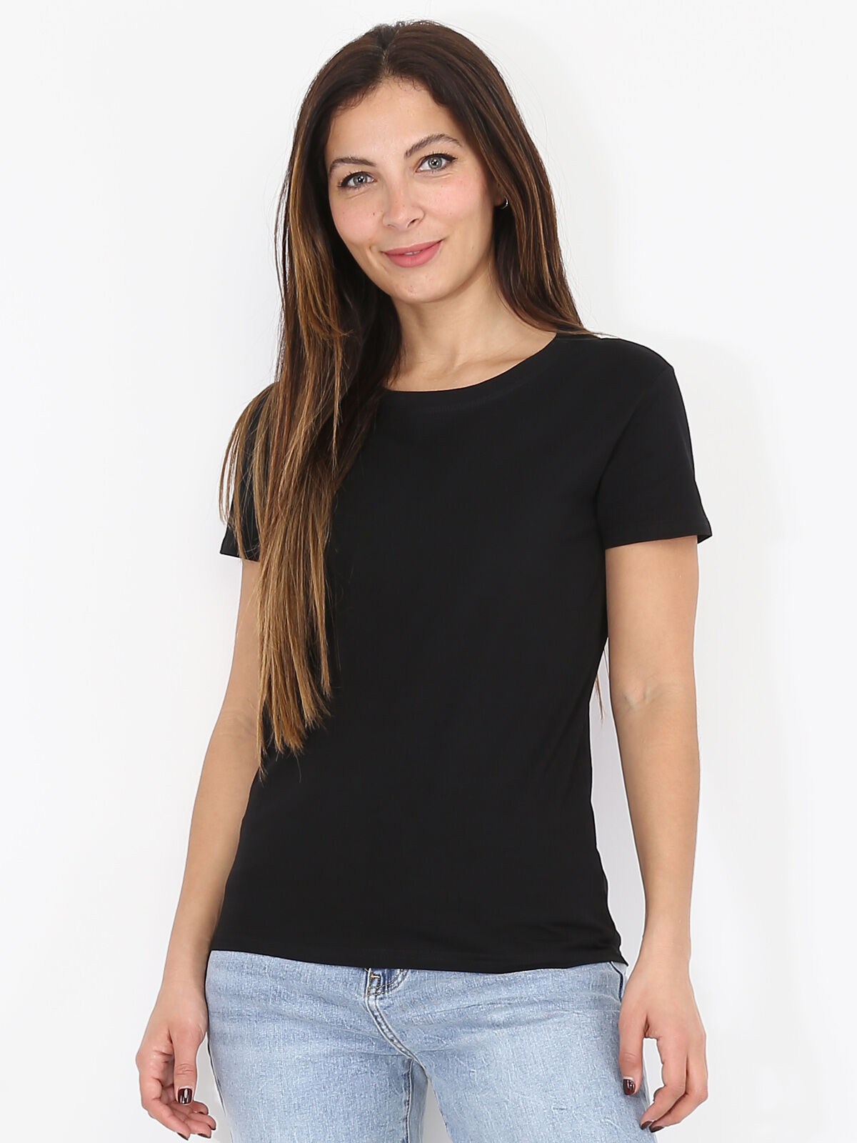 T-shirt basique à col rond- Noir