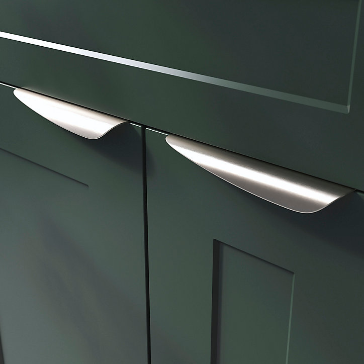 Poignée de meuble Incurvé GoodHome Mehaban effet nickel satin gris l.170mm x l.44mm x H. 18mm entraxe 128mm