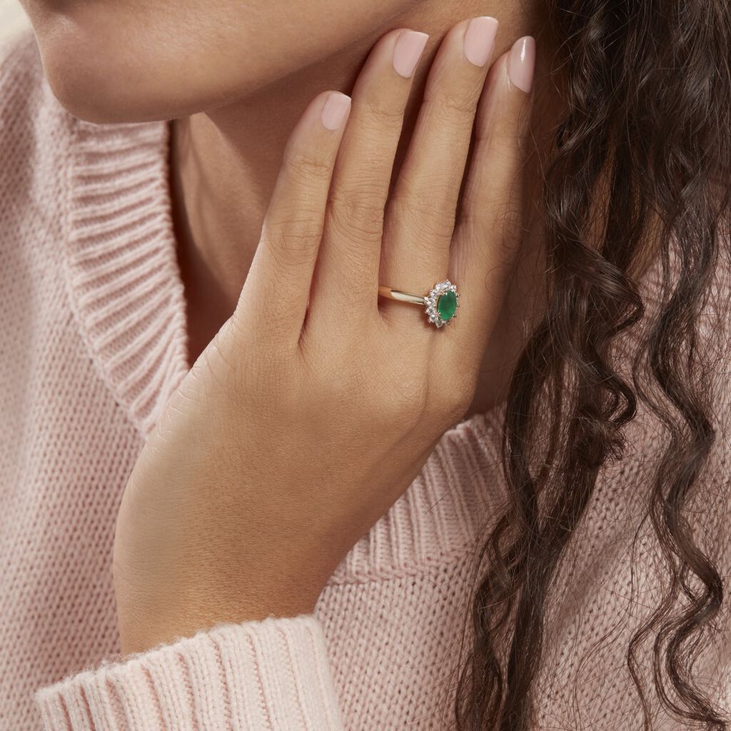 Bague Vladimir Or Jaune Emeraude Et Diamant