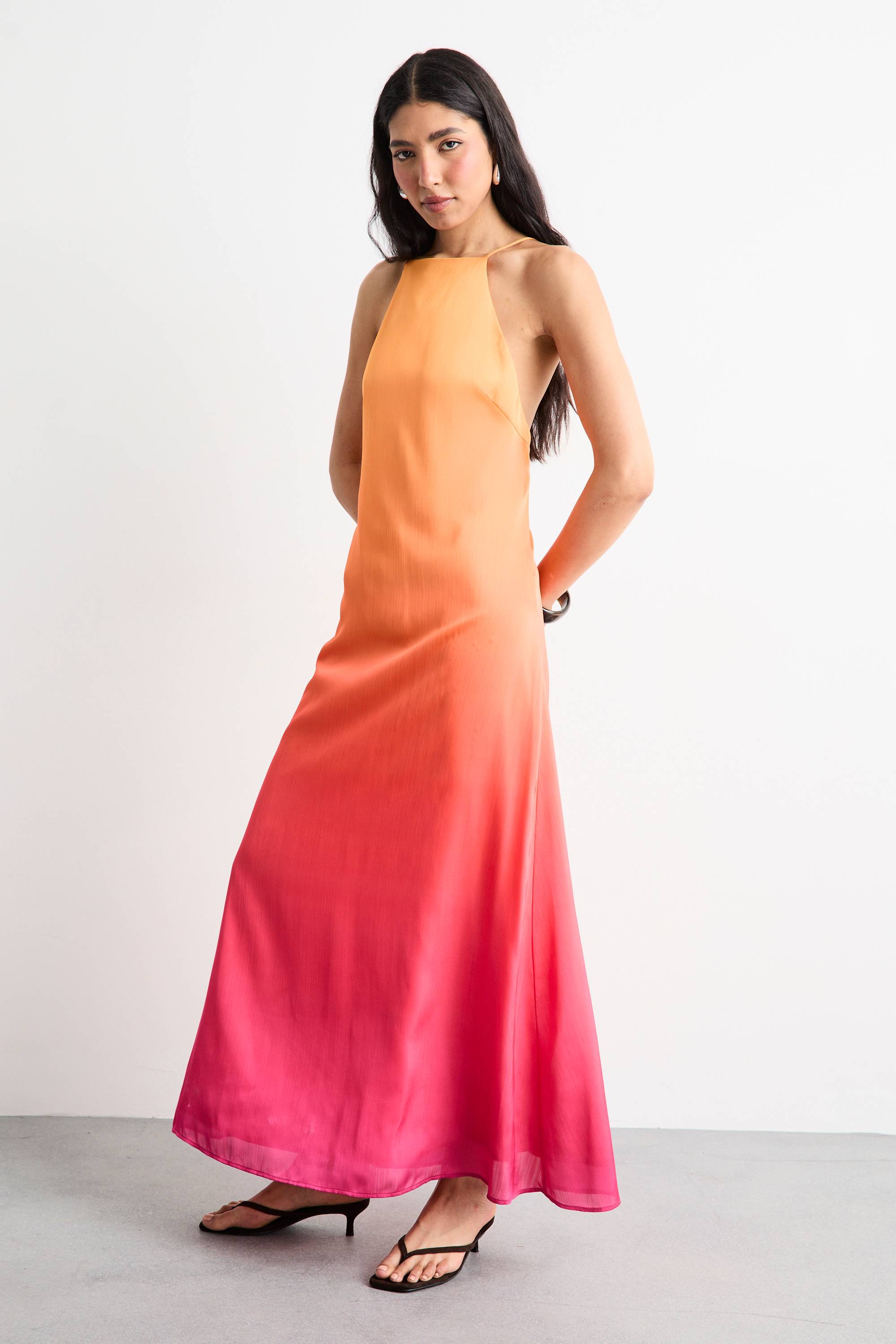 Warehouse Robe Longue Dos-nu En Satin Dégradé Ombré